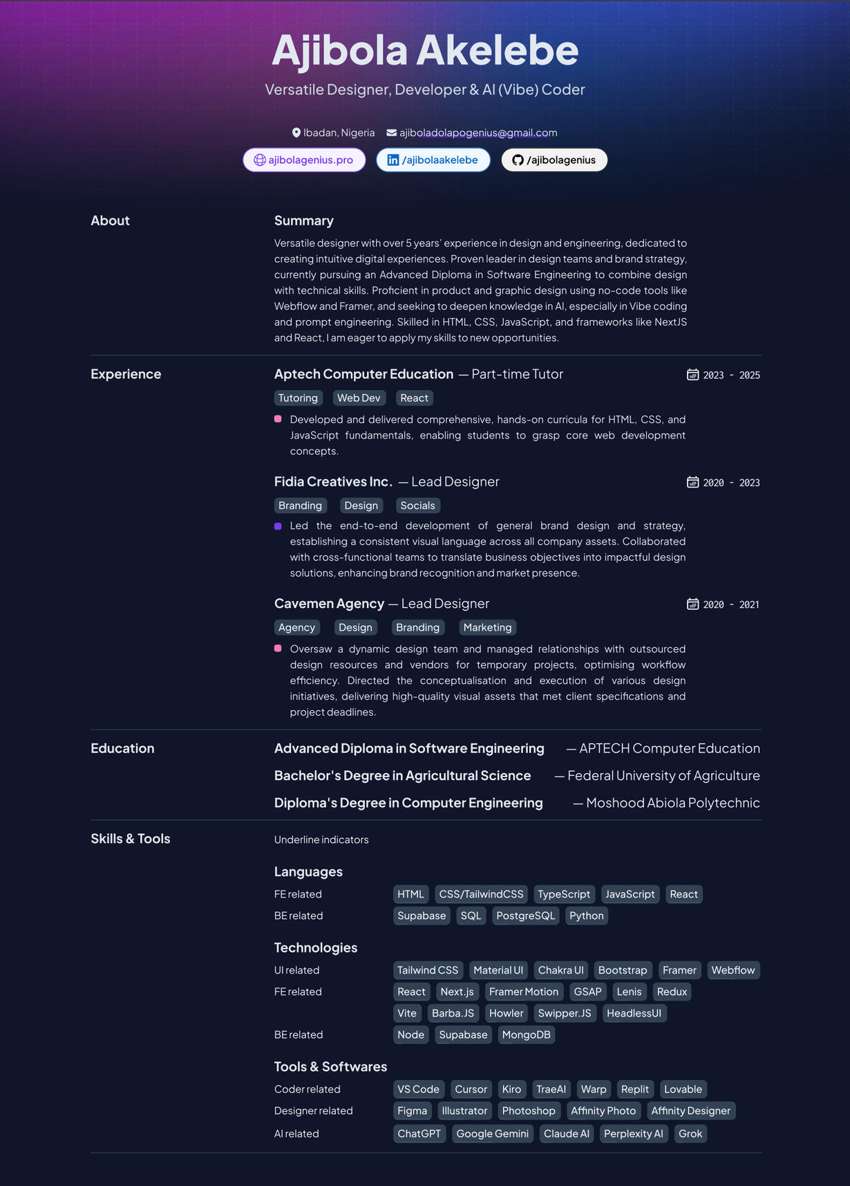Ajibola Akelebe's Resume